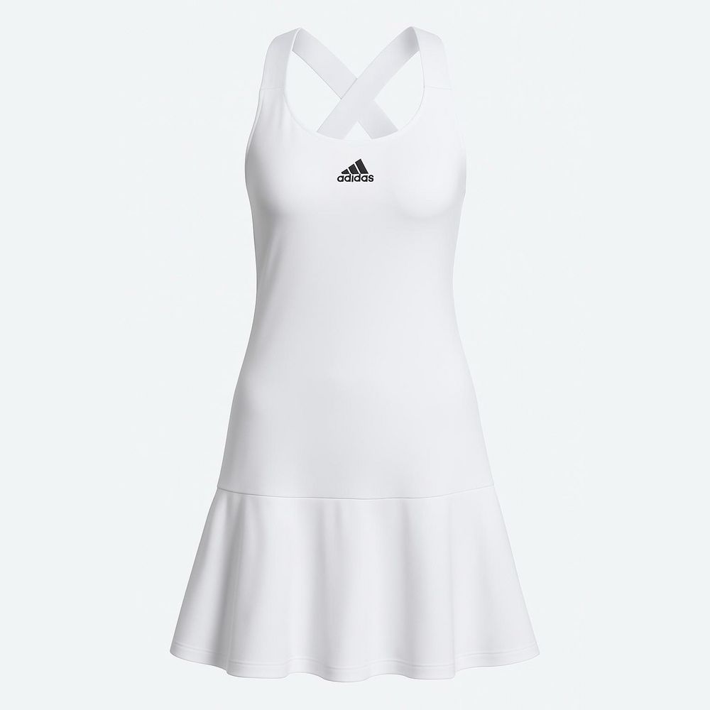 Adidas women’s Tennis dress  white with black logo , racerback dress. Size large